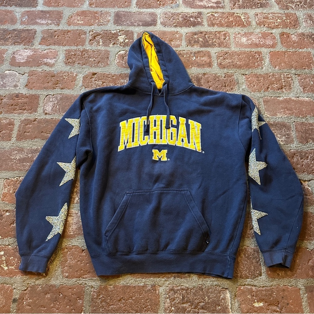 Vintage Michigan Men's Blue Oversized Hoodie Sweatshirt Stars Furst of a Kind